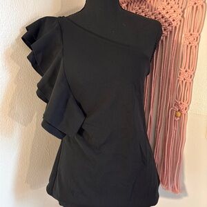 Banana Republic Black One-Shoulder Ruffle Blouse